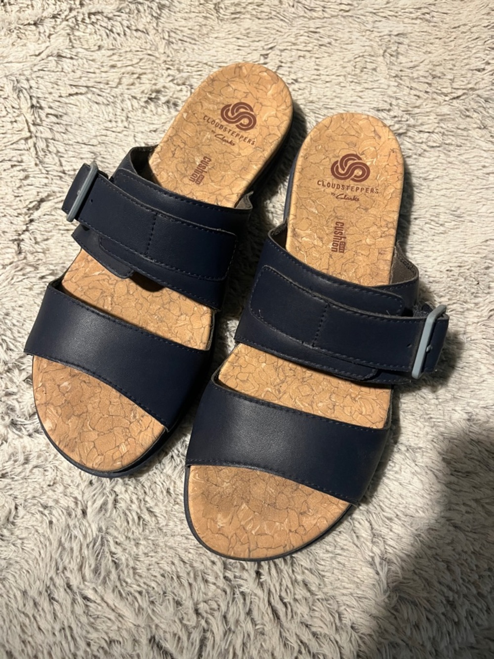 Cloudsteppers by Clarks Navy Double-Strap Slide Sandals